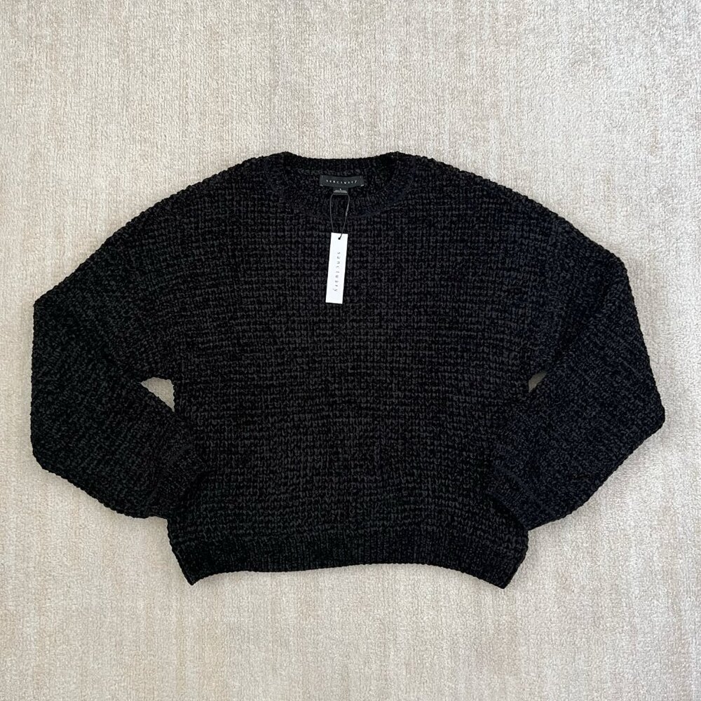 NWT Sanctuary Under the Stars Black Crewneck Chenille Sweater L